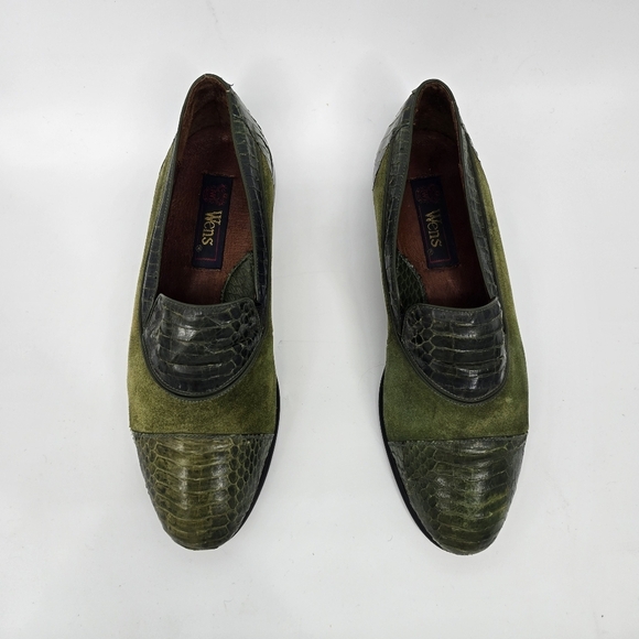 Wens Shoes Men's 10 Olive Green Suede & Genuine Snake Loafers Slip-On Exotic - Picture 5 of 10